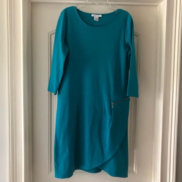 Joan Vass | Dresses | Joan Vass Blue Cotton Dress With Faux Zipper |  Poshmark